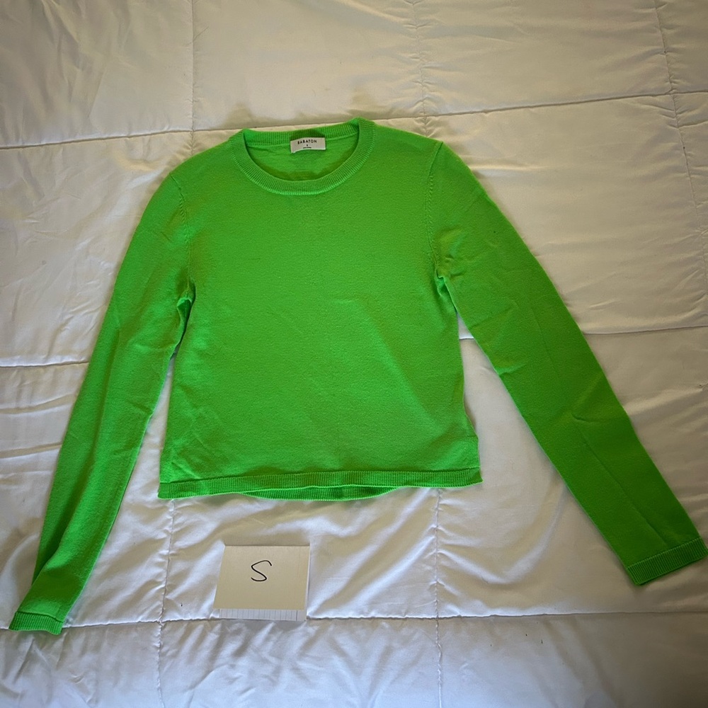 BABATON CHARTREUSE WOOL CROPPED SWEATER, SIZE SM
